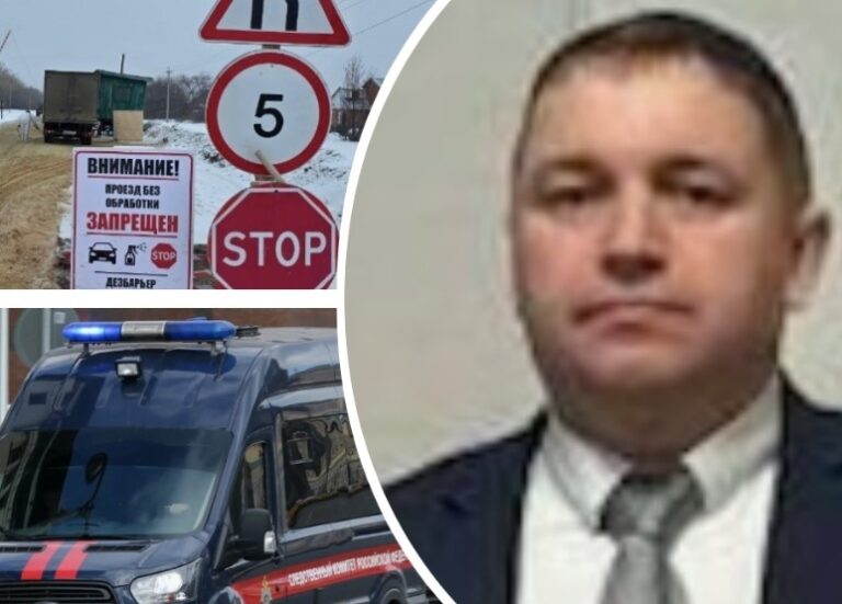 Автомобиль следственного комитета на месте обнаружения тела чиновника в Новосибирске.
