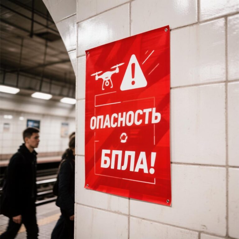 Информационное табло в одном из многофункциональных центров Московской области с трансляцией экстренных правил поведения при объявлении беспилотной опасности