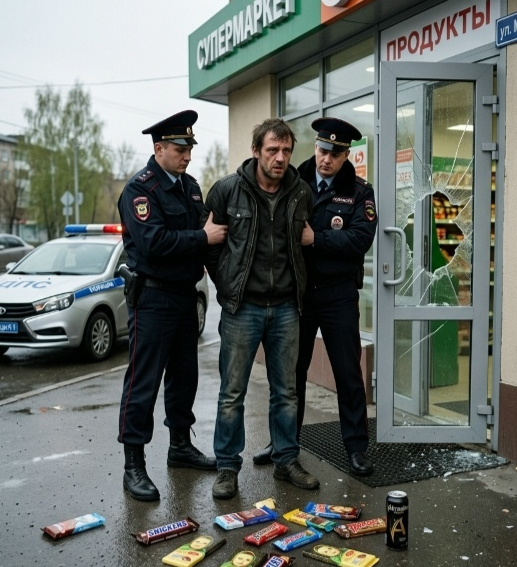 Входная группа продовольственного супермаркета с поврежденными элементами дверного проема