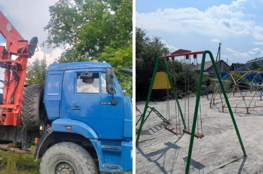 Пустующий двор многоквартирного дома в Искитиме, где ранее располагался детский игровой комплекс.
