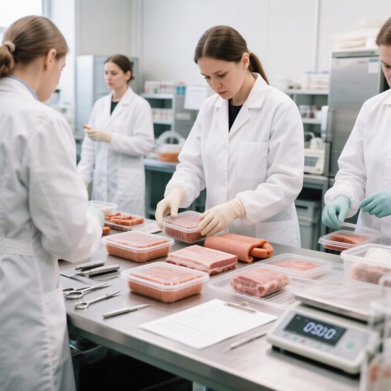 Инспекторы Роспотребнадзора проводят проверку мясной продукции на рынке в Новосибирске